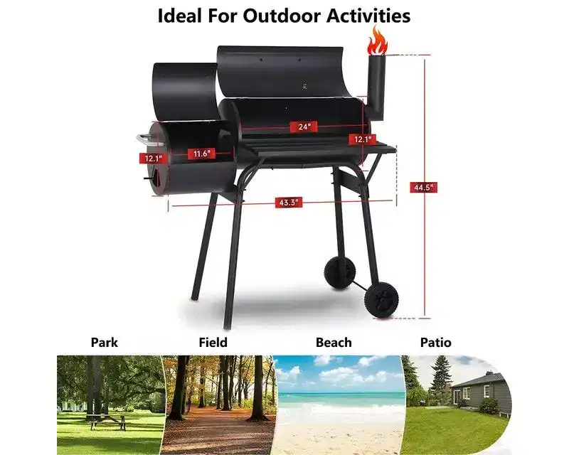 Outdoor Portable BBQ Charcoal Grill with Offset Smoker 442 Sq In Cooking Area Patio Backyard Black