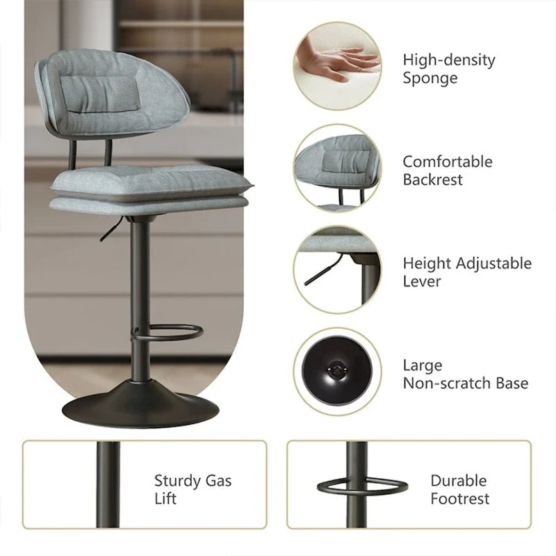 Set of 2 Swivel Bar Stools Adjustable Counter Height