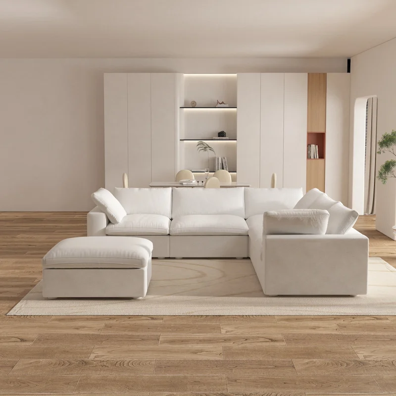Large Down Filled Corner Sectional Sofa Couch with Ottoman for Living Room Set