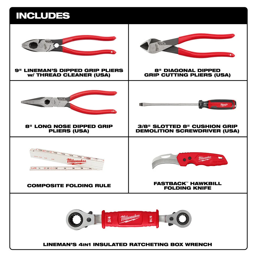 Power Utility Hand Tool Set for Construction Projects 7-Piece