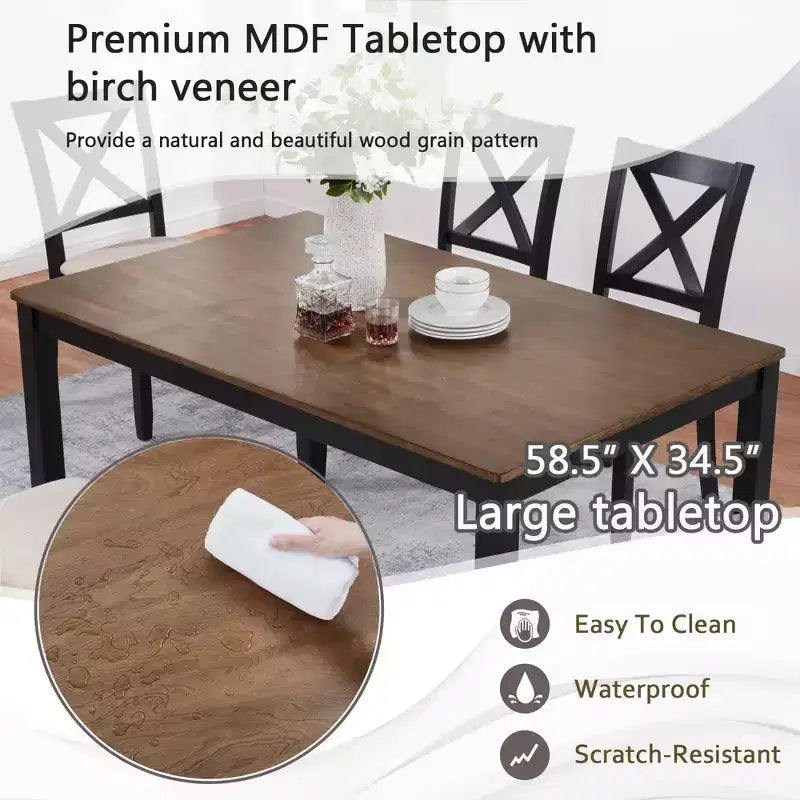 MAYEERTY 5-Piece Modern Dining Set, Wood Table with 4 Chairs, Grey & White Two Tone