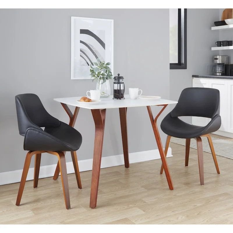 Square Marble Top Dining Table with Splayed Walnut Wood Legs