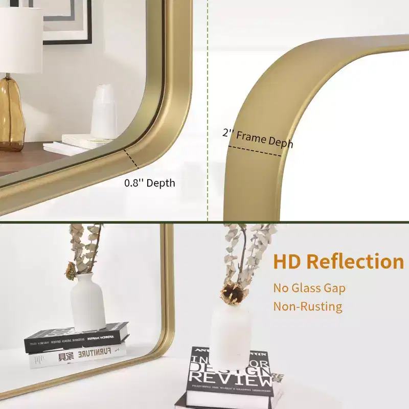 HOMLUX Wall Mount Bathroom Mirror Rectangular Vanity Wall Mirror Vertical Horizontal,Black/Gold