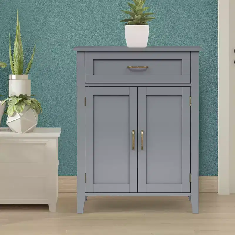 Wooden Bathroom Furniture, Floor Storage Cabinet with Drawer, Grey