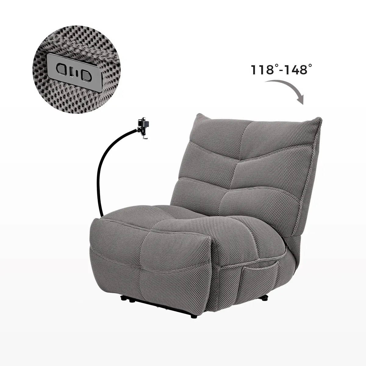 Recliner with Wireless Charging and USB Port