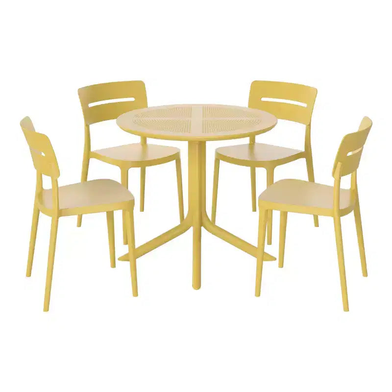 WestinTrends Playa Modern 5-Piece Resin Round Patio Dining Table Set with Stackable Patio Dining Chairs