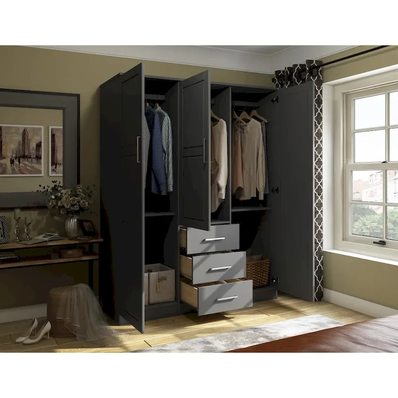 3-Door Solid Pine Wood Wardrobe Armoire, 72