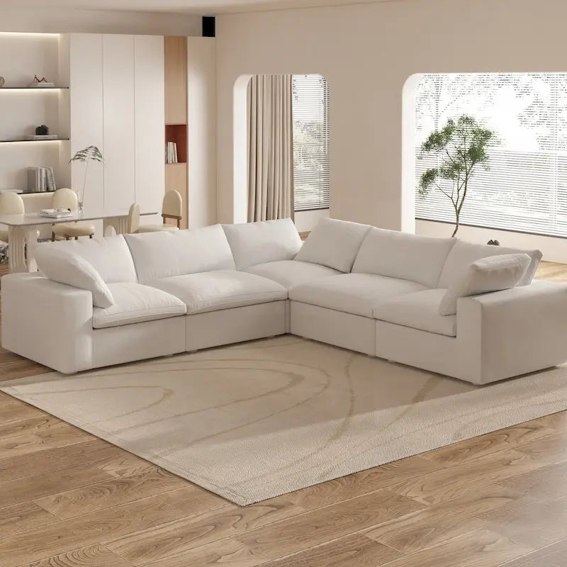 Large Down Filled Corner Sectional Sofa Couch with Ottoman for Living Room Set