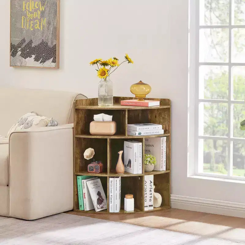 VECELO Corner Cabinet, 3-Tier Cube Storage Organizer, Triangle Bookcases with 8 Cubbies