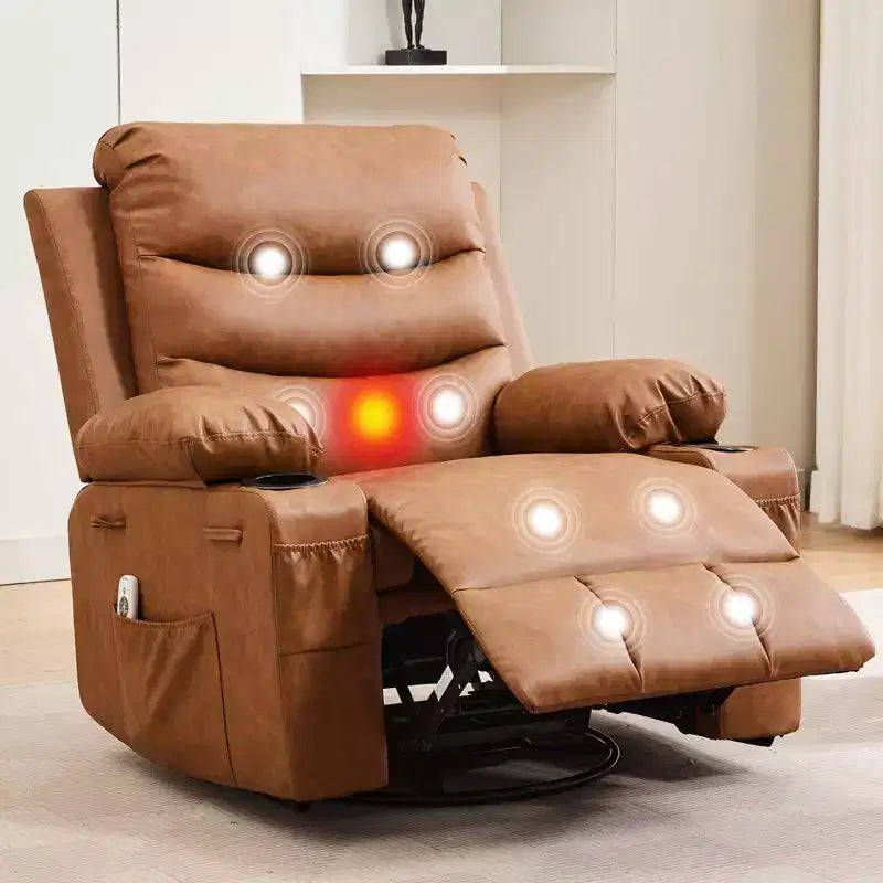 Oversized 360 Swivel Rocker Recliner with Massage & Heat - Ergonomic Lounge Chair with Cup Holders, Side Pockets for Living Room, Nursery