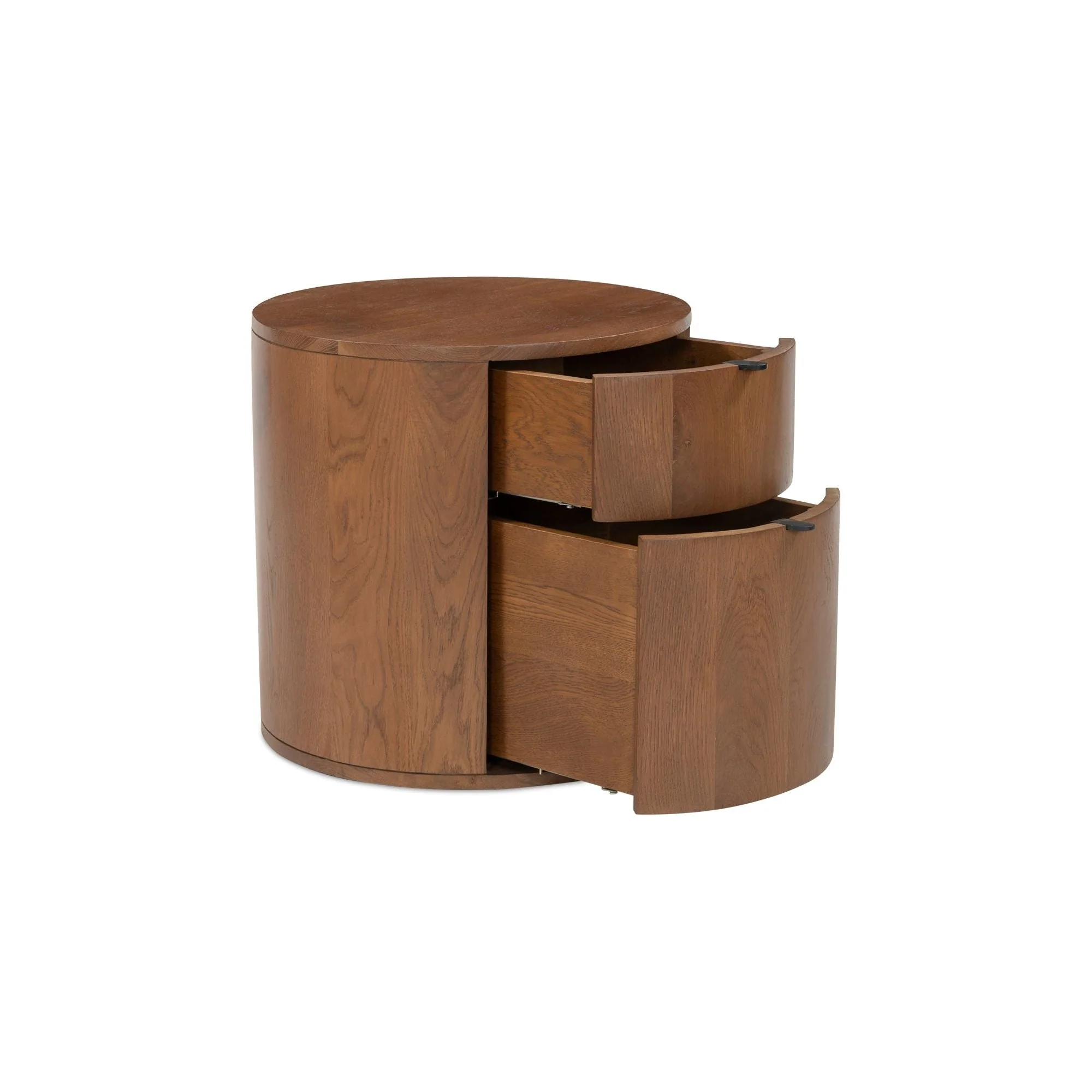 Minimalist Curved Solid Oak 2-Drawer Nightstand with Soft-Close Glides & Metal Pull for Bedroom