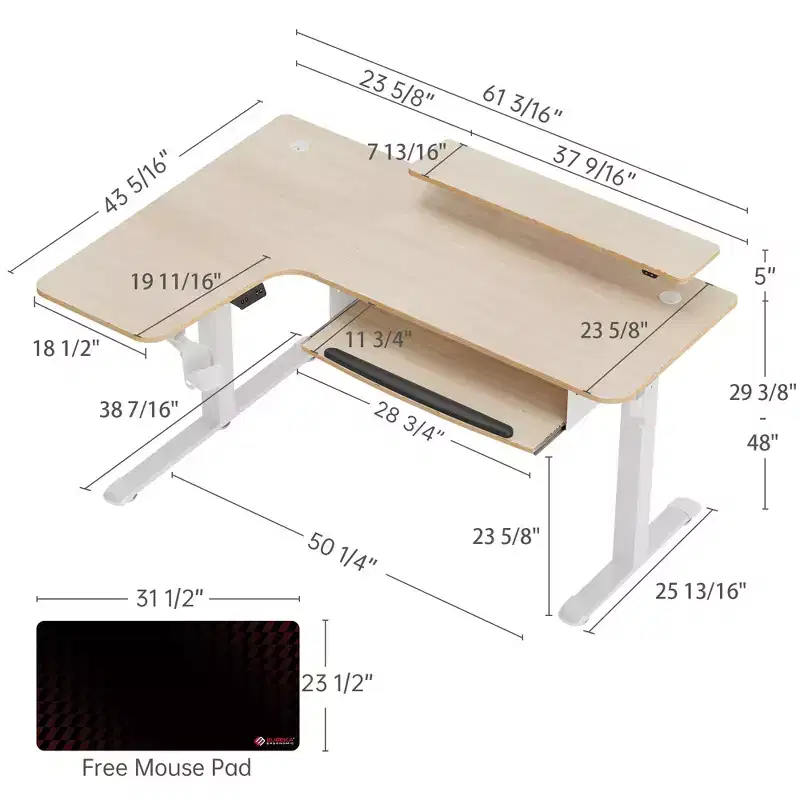 EUREKA ERGONOMIC 60x23 L Shaped Standing Desk with Accessories Set