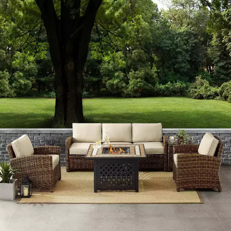 Bradenton 5pc Outdoor Wicker Conversation Set with Fire Table - Crosley