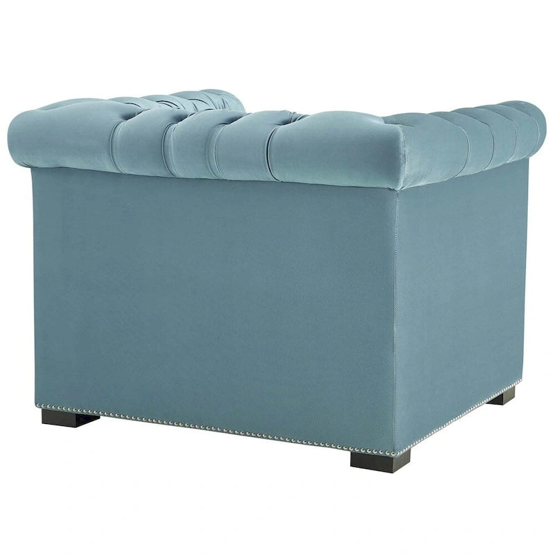 Chesterfield Armchair – Midnight Blue / Aqua / Grey / Ivory, Performance Velvet, Button Tufted, Seats 1