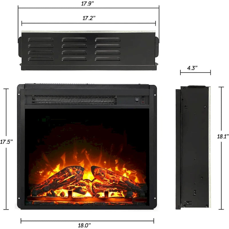 3-Sided Glass Electric Fireplace Insert – Gray & Blue Light / Black, Freestanding or Insert, 18 or 36 Inch