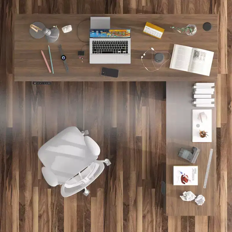 Height-Adjustable Computer Desk Office Desk Standing Desk: L-Shaped Spacious Desktop, Storage Cabinets