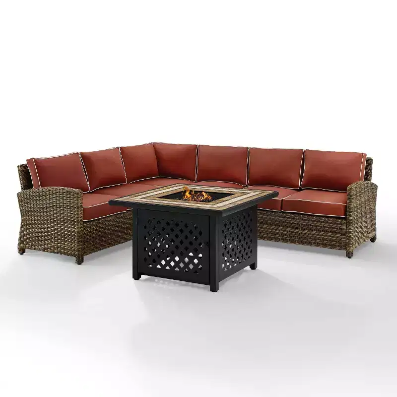 Bradenton 5pc Outdoor Wicker Sectional Set with Fire Table - Crosley