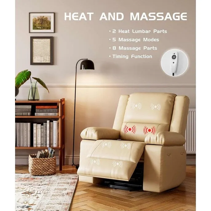 Faux Leather Power Lift Recliner, Heat & Massage, 1-Person �� Cognac / Coffee / Tan / Grey / Beige