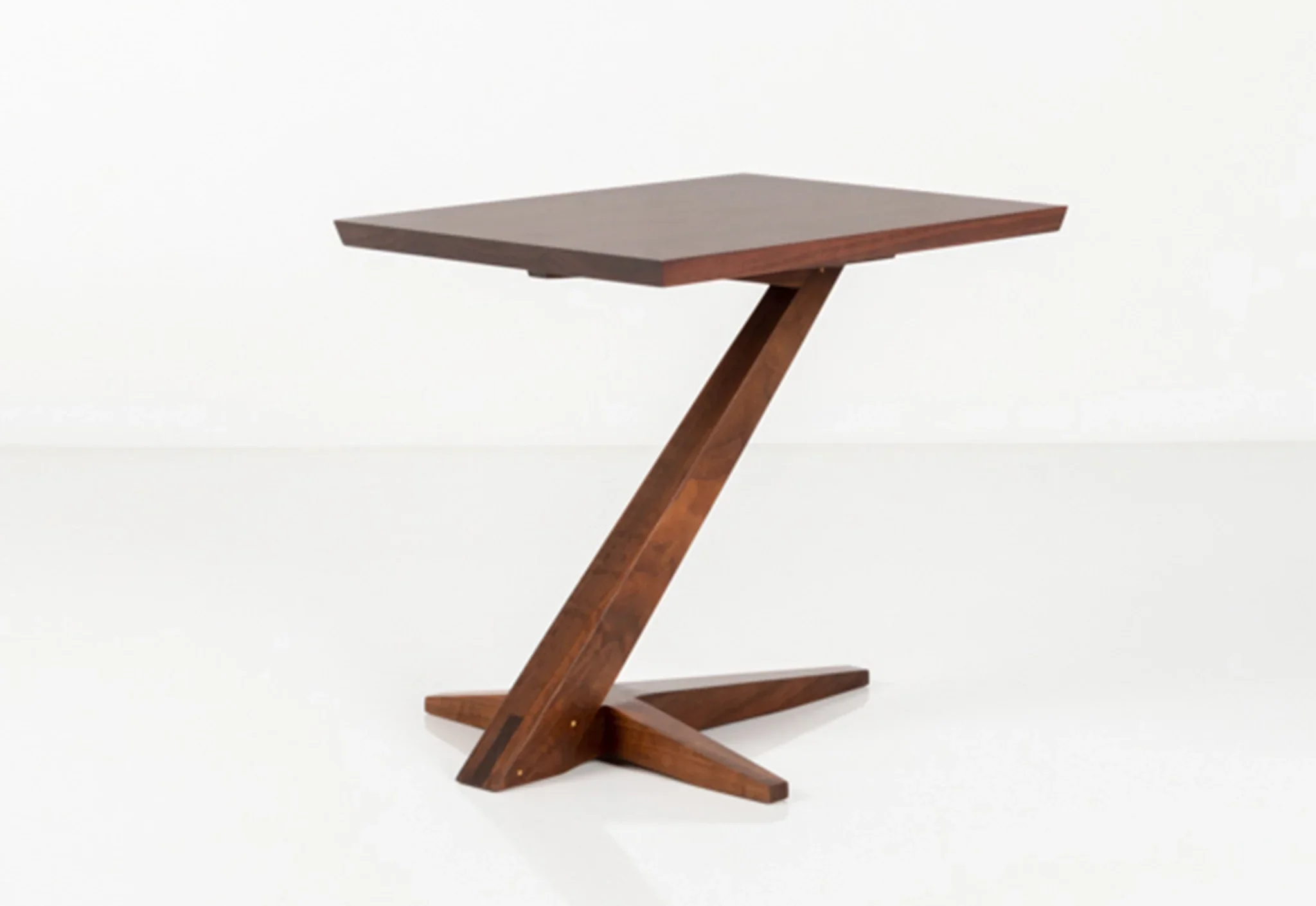 Cantilever Side Table - Perched atop a solid cherry or walnut base that rises from its splayed foot on a