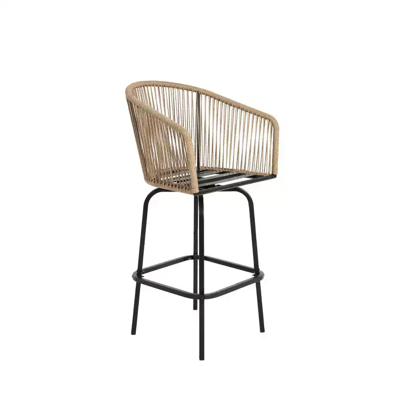Whisen 2-Piece Patio Bar Stools with Armrests & Backrest, Wicker Bar Stools for Backyard, Garden