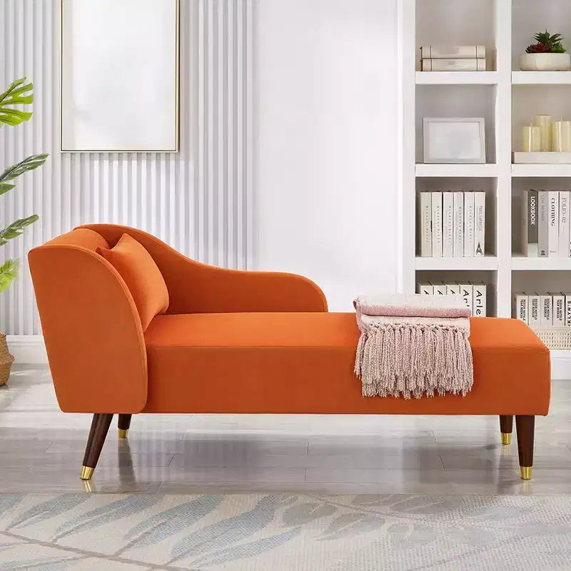 Modern Velvet Chaise Lounge Chair, Upholstered Arm Chaise Lounge with Curved Armrest, Sleeper Lounge Sofa Couch for Bedroom Office Living Room