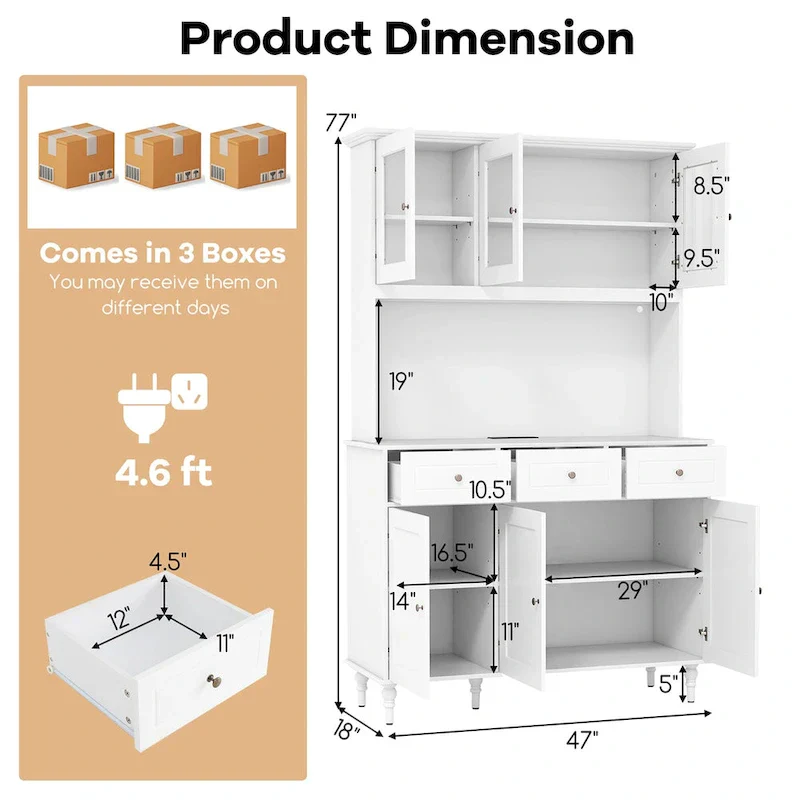 Tall kitchen food storage cabinet with LED lights and