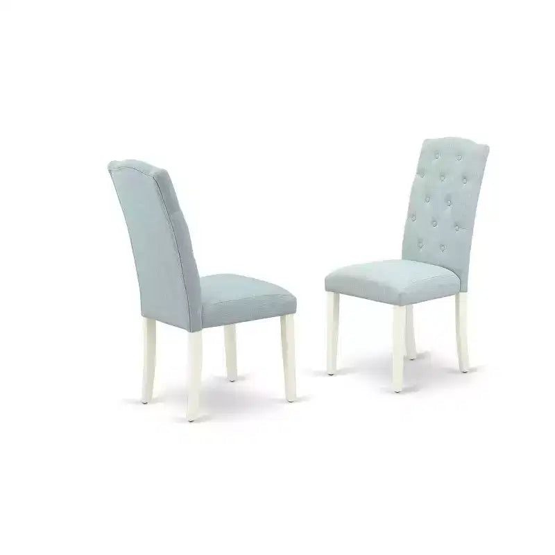 3Pc Dinette Set - Kitchen Table & 2 Chairs - Small Round Table - Linen White & Baby Blue