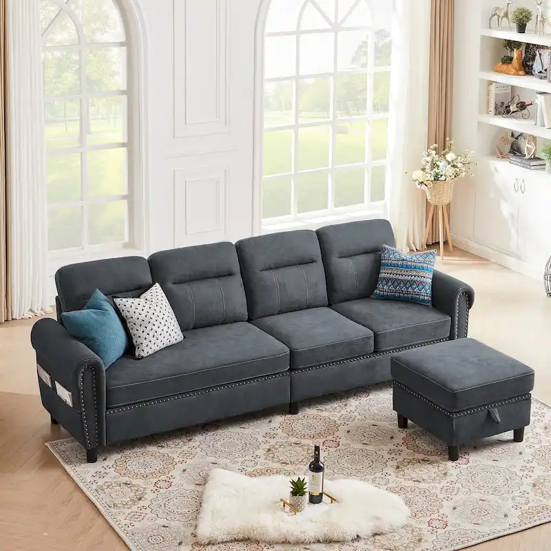 106.69 4 Seater L Shaped Reversible Sectional Sofa with Side Storage Bags
