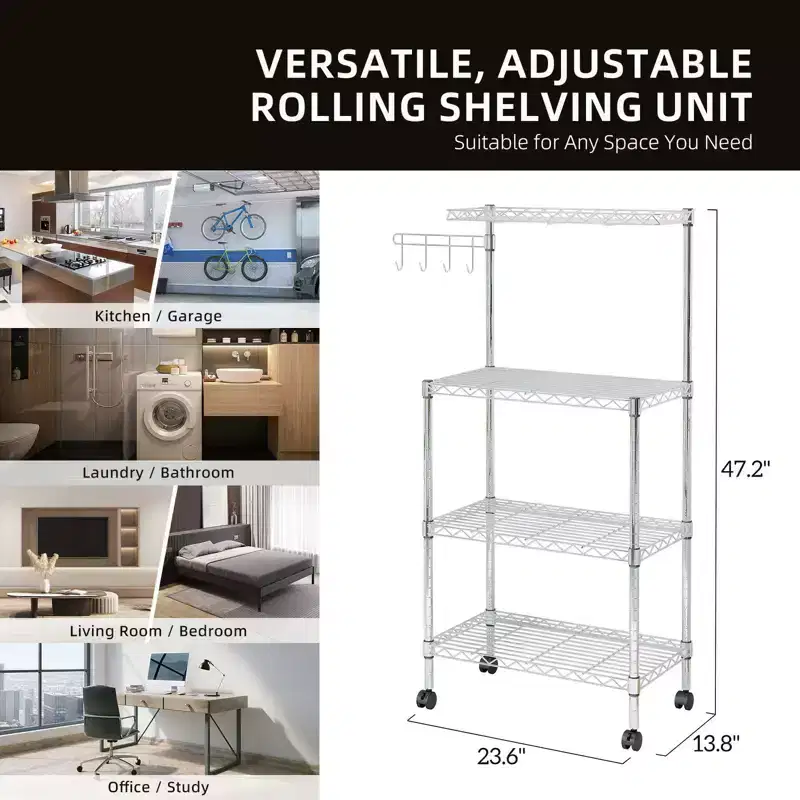 Karl Home 3 Layer Adjustable Kitchen Bakers Rack Microwave Oven Stand Storage Cart, Silver Powder