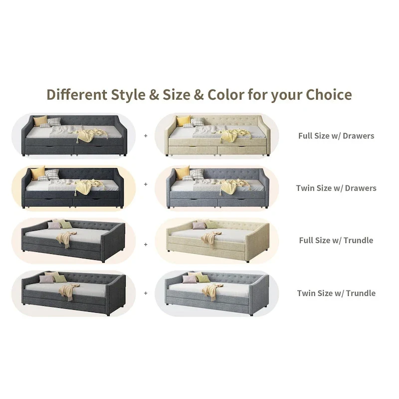 Full Size Upholstered Daybed with Storage Drawers