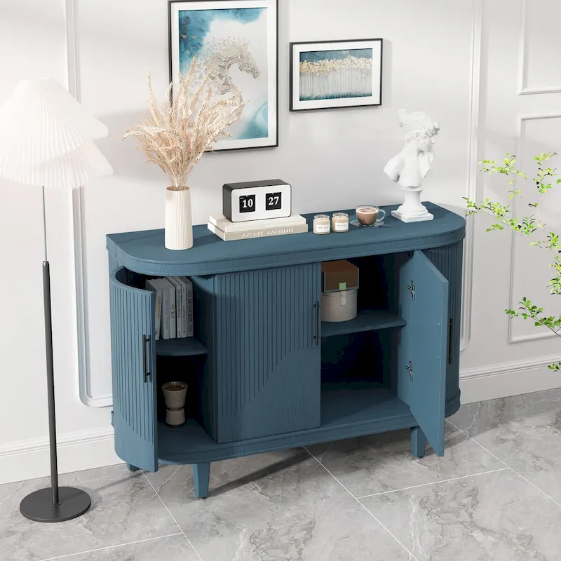 Modern Curved Sideboard Storage Cabinet with 4 Doors and Adjustable Shelves