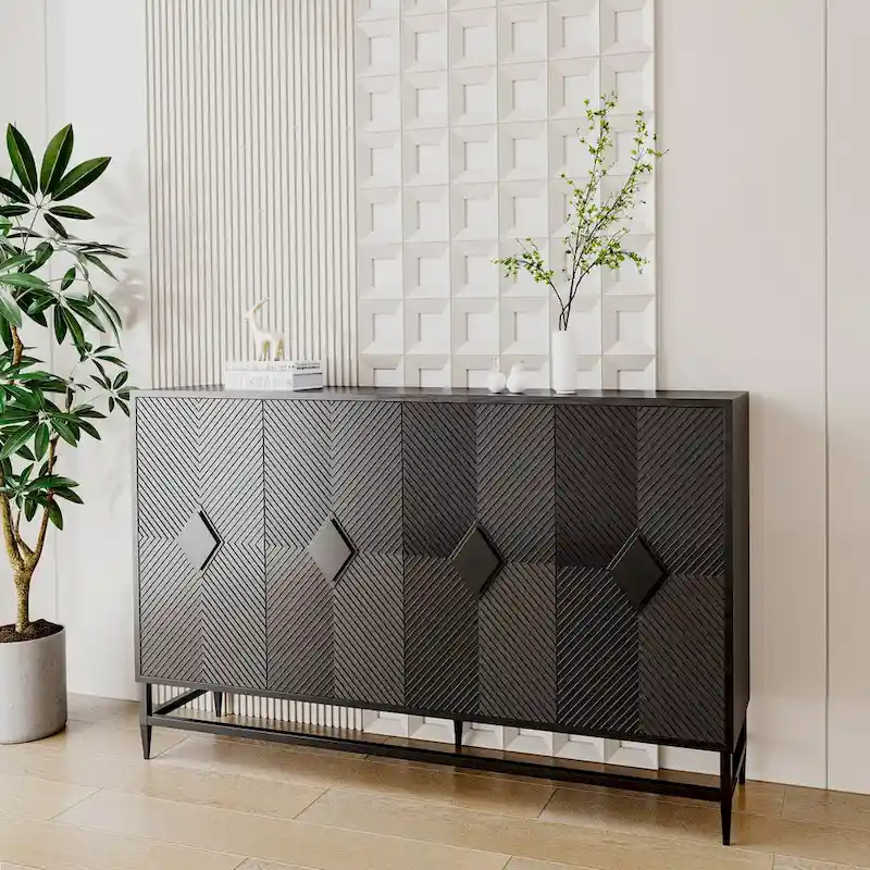 Accent Lacquered 4-Door Wooden Sideboard Buffet Server Cabinet