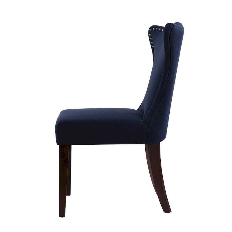 Armless Upholstered Dining Chair – Off-White Floral / Gold Floral / Moss Green / Jet Black / Brown Floral / Midnight Blue, Curved Back, Nailhead Trim, Seats 1