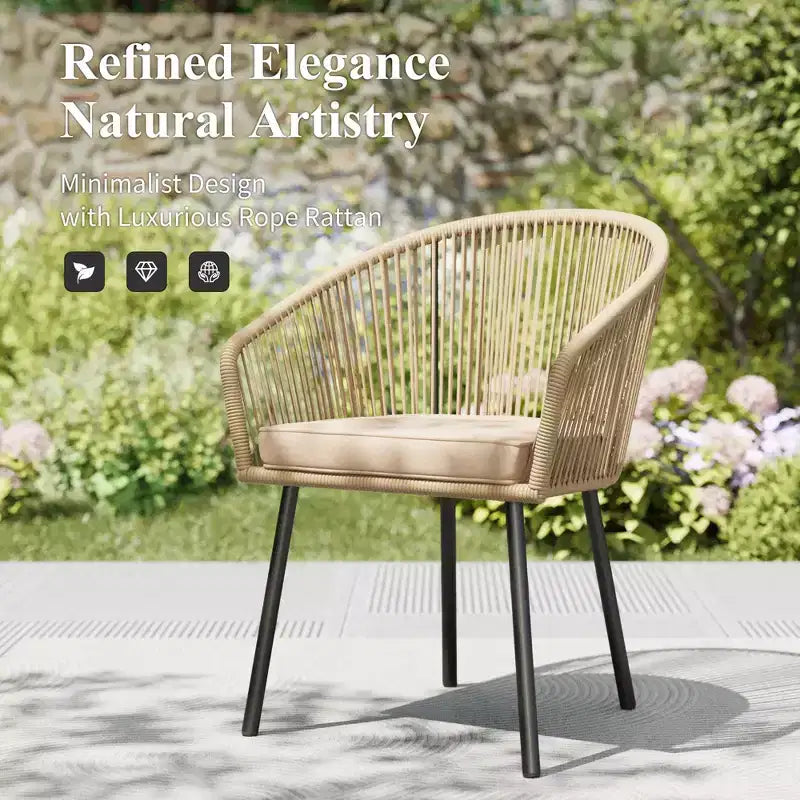 Captiva Designs 5pc Patio Dining Table with X-Shaped Legs & Woven Pull Cord Back with Seat Cushion