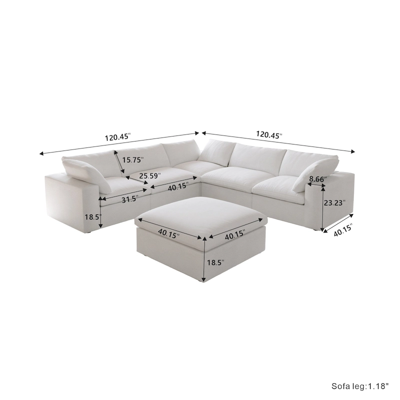 Large Down Filled Corner Sectional Sofa Couch with Ottoman for Living Room Set