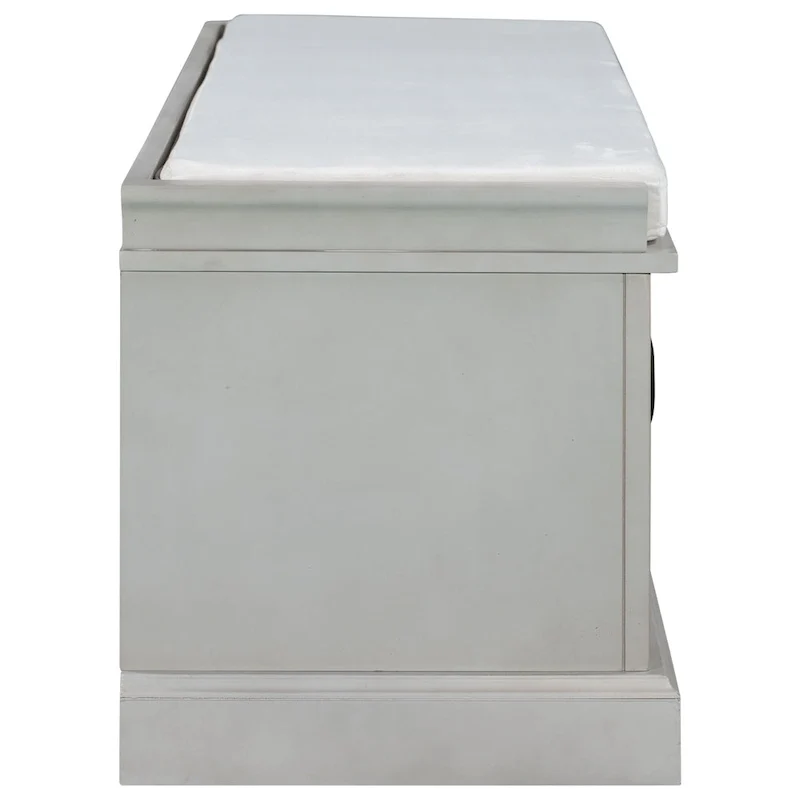 Storage Shoes Bench with 2 Drawers, 2 Cabinets and Removable Cushion