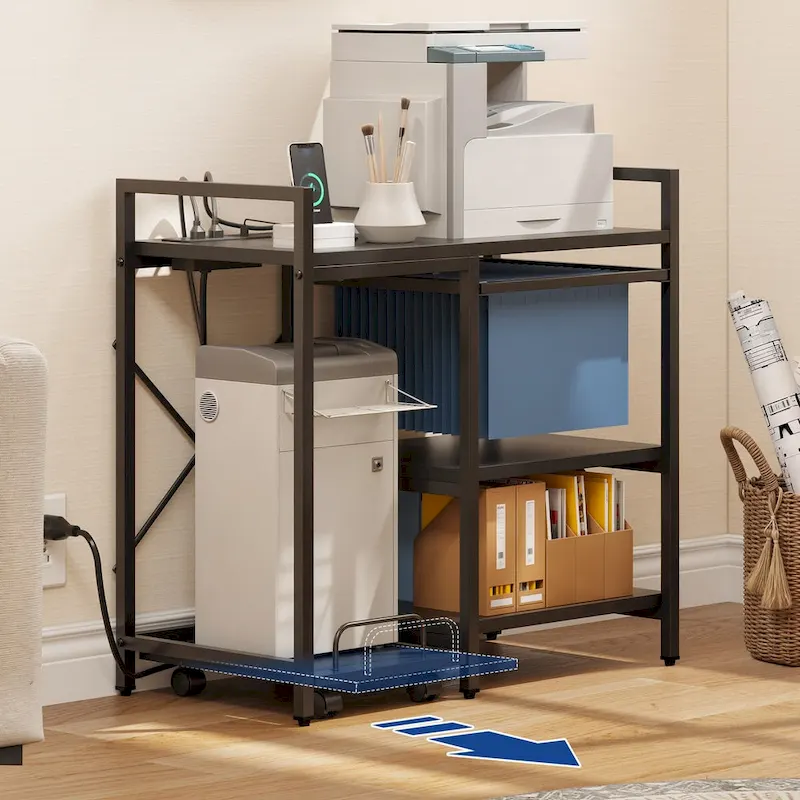 3-Shelf Printer Stand with Storage, Rolling Printer Table Machine Cart Organizer with Wheels
