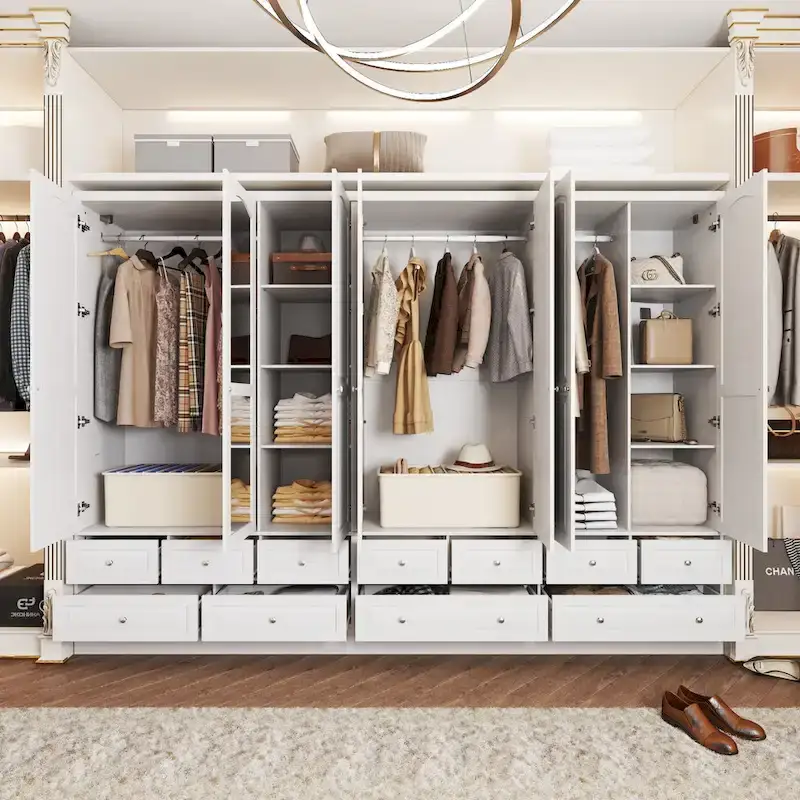 Modular Majesty Double Wardrobe Mirror-Front Storage Closet Armoires