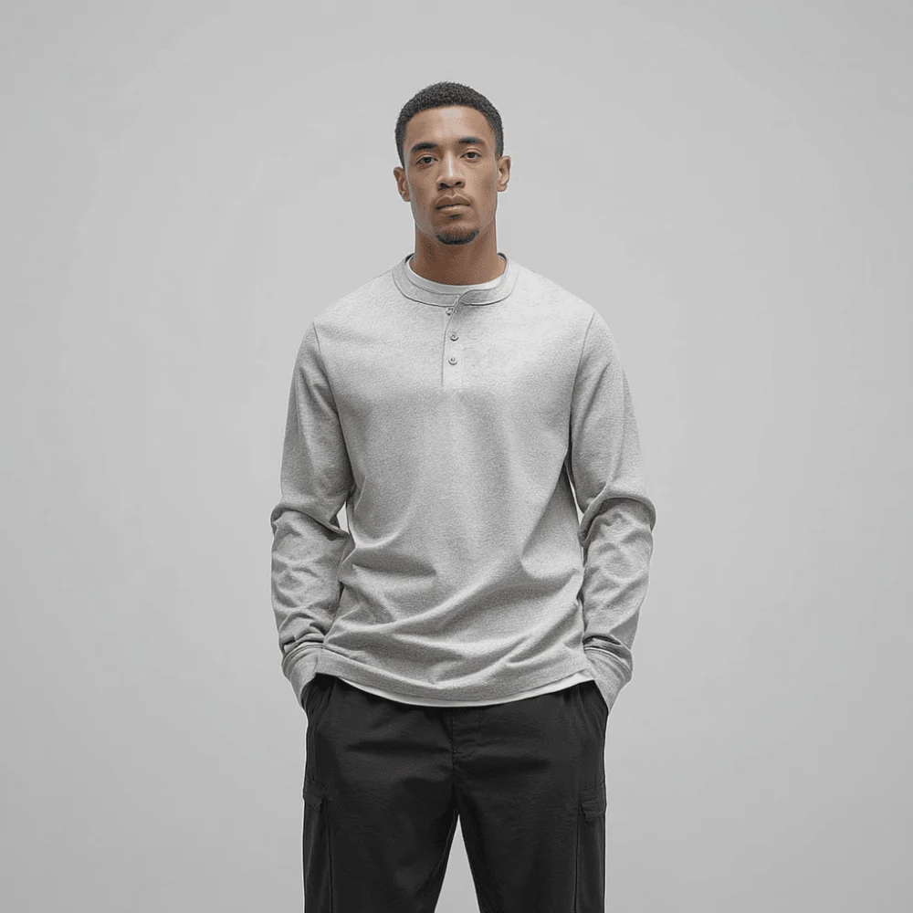T-Shirt Men Long Sleeve Collarless