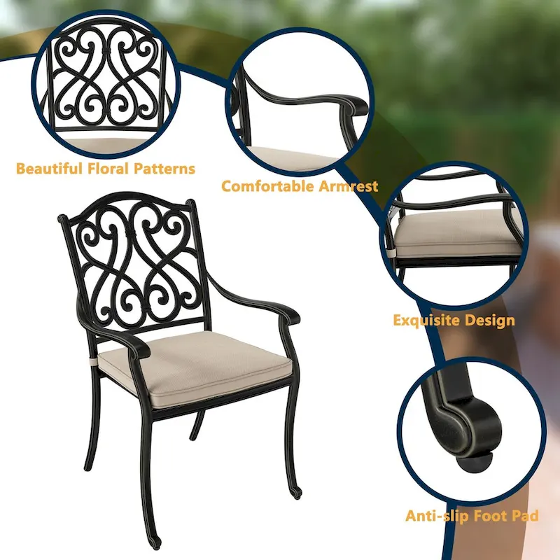 7-Piece Cast Aluminum Patio Dining Set with Cushions