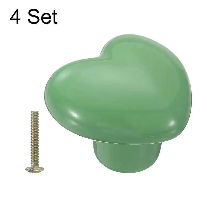 Unique Bargains Heart-Shaped Ceramic Drawer Knobs with Screw for Cupboard Wardrobe 4 Pcs