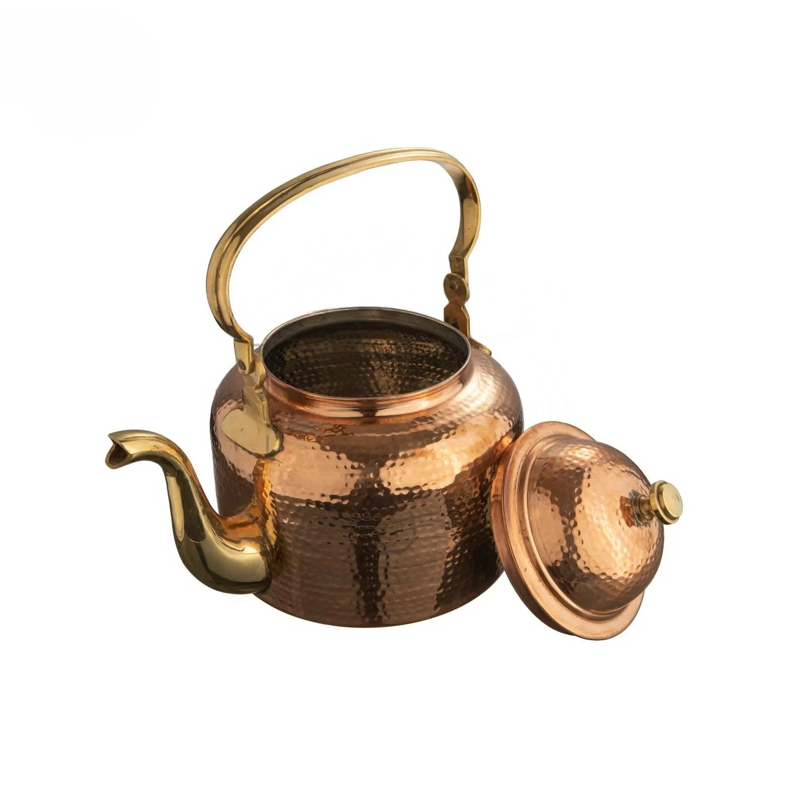 Copper Mini Serving Tea Kettle, 2 Cups, Premium Quality, Hammered Finish, Brass Handle
