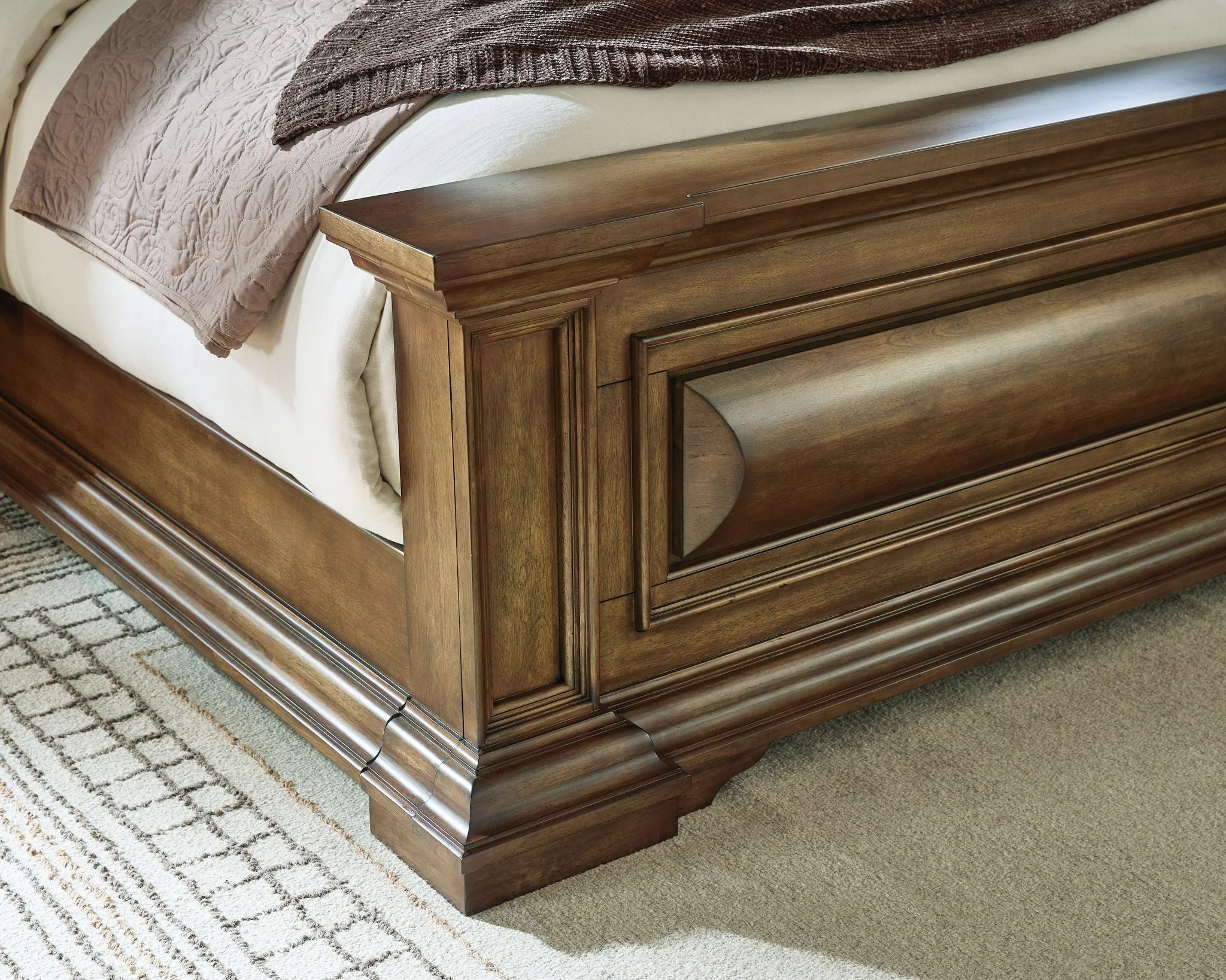Panel Bed — A substantially-scaled headboard and moulding details round out the piece in graceful fashion