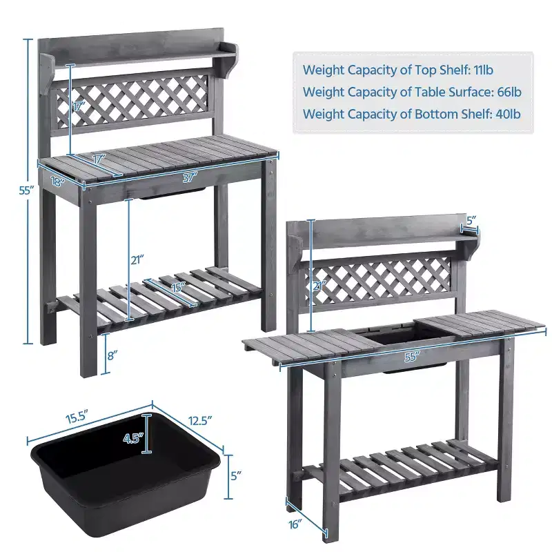 Yaheetech Outdoor Garden Potting Bench Wooden Work Station