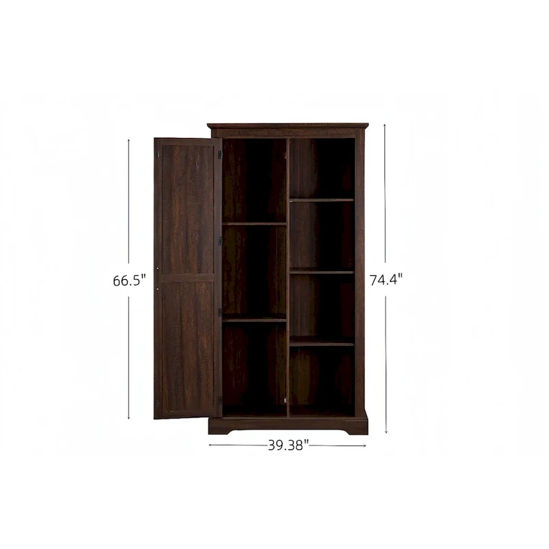 Rustic Barn Door Storage Cabinet Pantry Cupboard with Adjustable Shelves