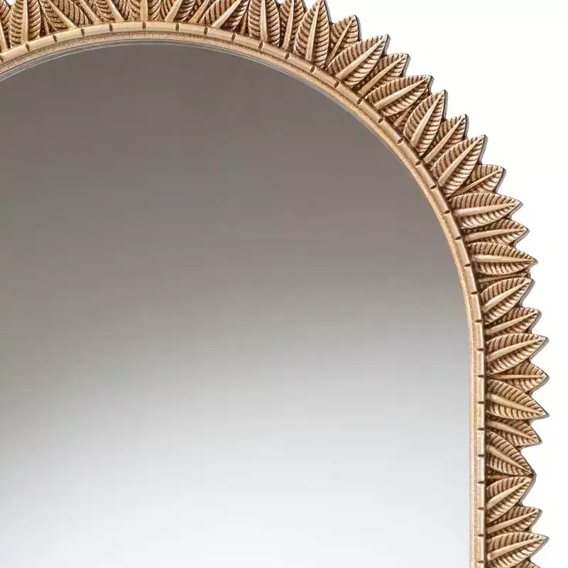 Arched Wall Mirror with Carved Leaf Border - Gold Finish