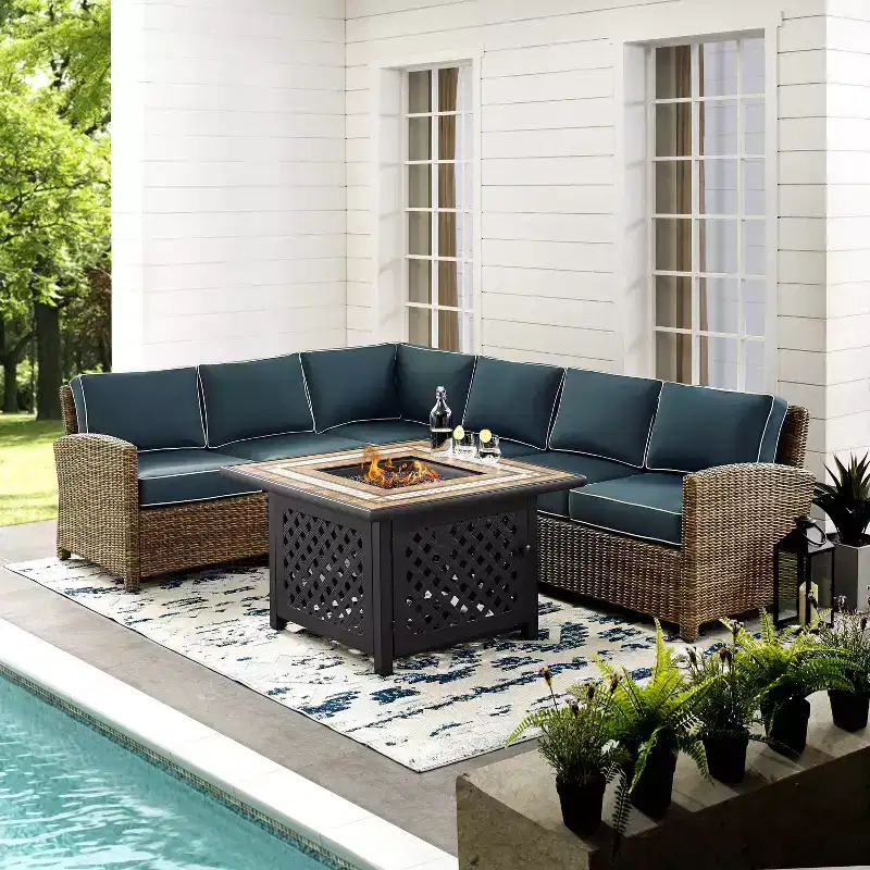 Bradenton 5pc Outdoor Wicker Sectional Set with Fire Table - Crosley