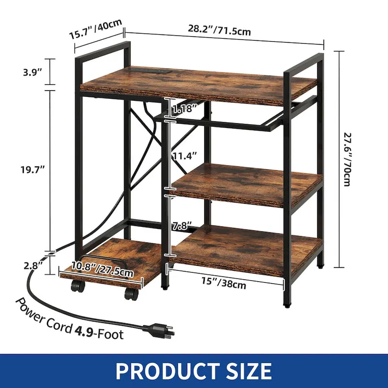 3-Shelf Printer Stand with Storage, Rolling Printer Table Machine Cart Organizer with Wheels