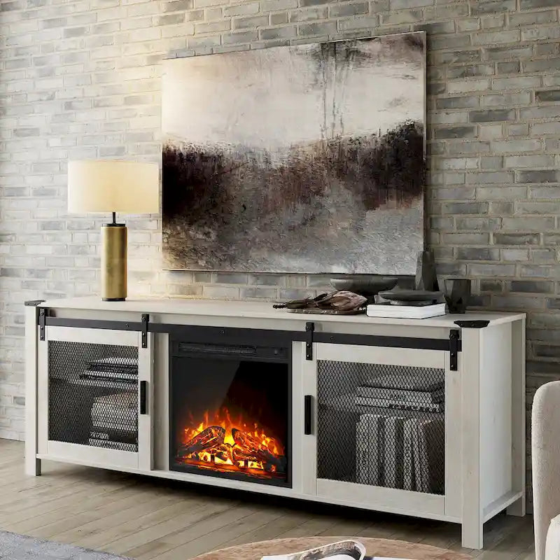 3-Sided Glass Electric Fireplace Insert – Gray & Blue Light / Black, Freestanding or Insert, 18 or 36 Inch