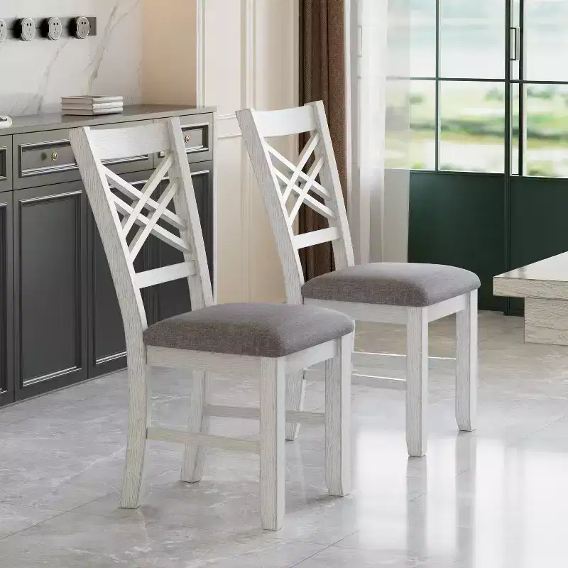 VECELO Rustic 5-Piece Extendable Dining Table Set, Rubber Wood Table with 4 Armless Upholstered Dining Chairs for Kitchen, Gray